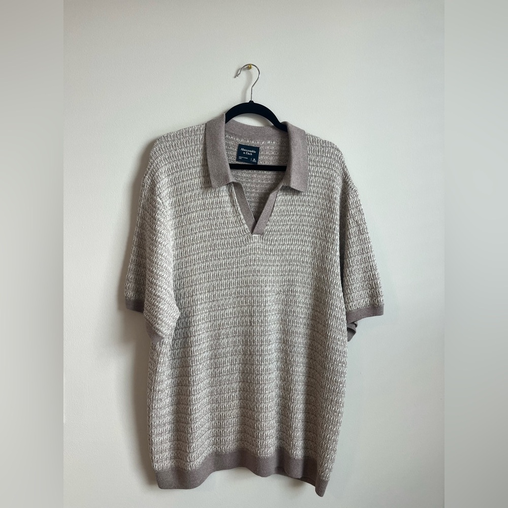 Abercrombie & fitch brown tan knit men’s sweater collar polo short sleeve tee xl